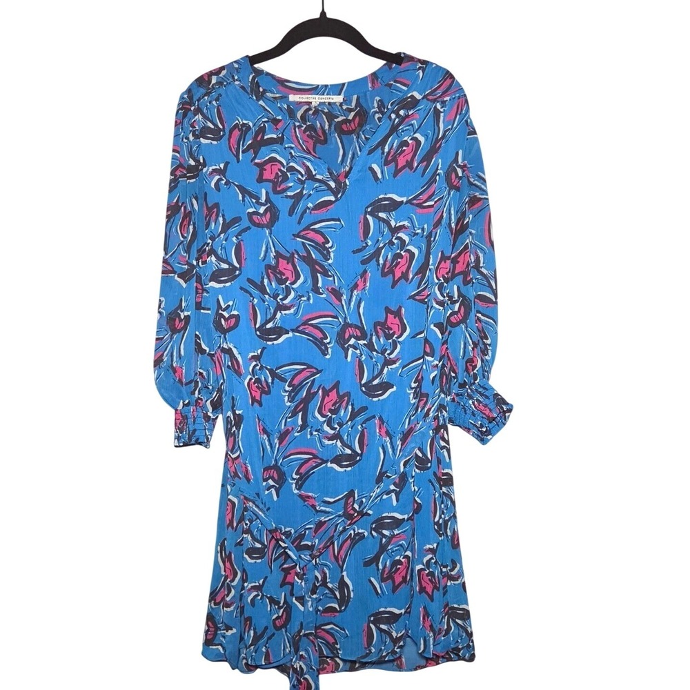 Collective Concepts Blue Floral Print Swimsuit Coverup Dress Womens Medium VNeck